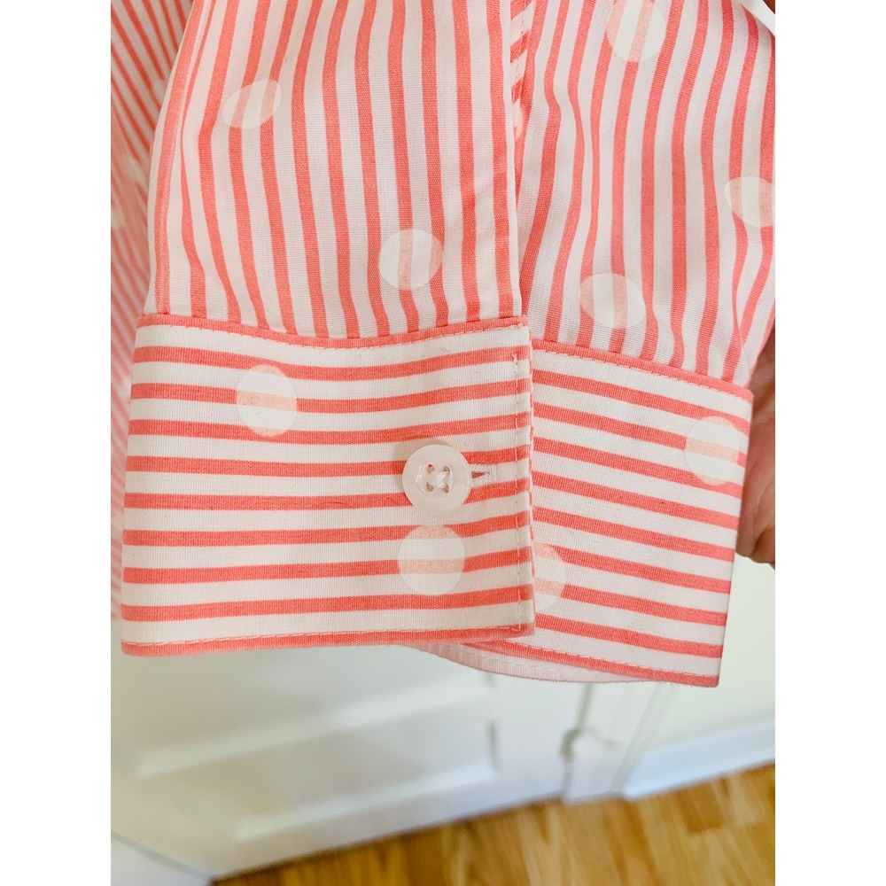 Chicos No Iron Button Down Coral Striped Polka Dot Shirt Size 2 (L-12) - Picture 8 of 14